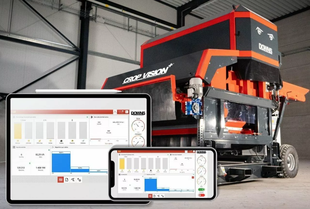 Downs zaprezentował na targach InterPom 2024 sortownik optyczny CropVision Plus ze sztuczną inteligencją do sortowania ziemniaków i cebuli.
