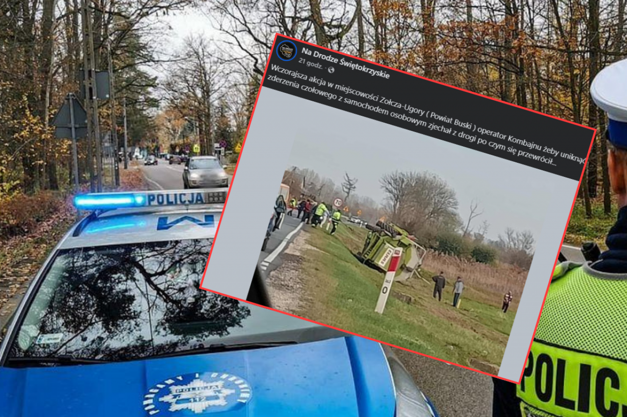 Do wywrotki doszło w wyniku manewru obronnego kierującego kombajnem