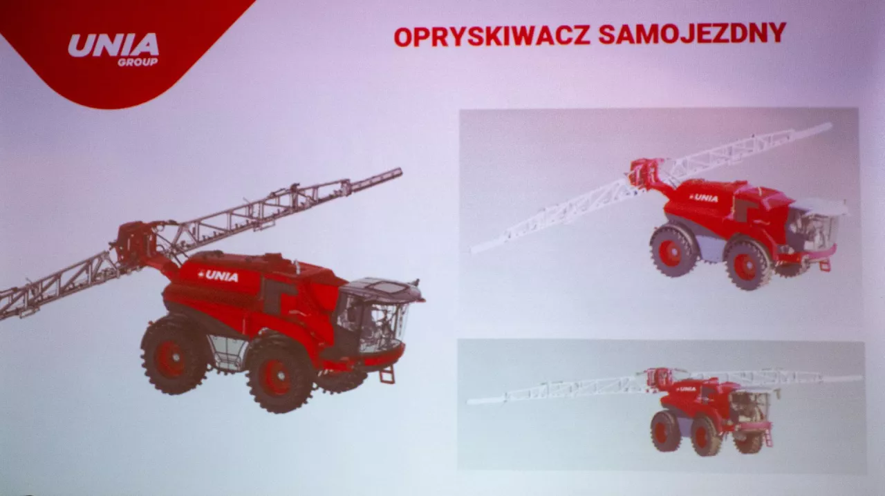 Wizualizacja prototypu opryskiwacza samobieżnego Unii, zaprezentowanego na konferencji prasowej na początku 2025 roku.