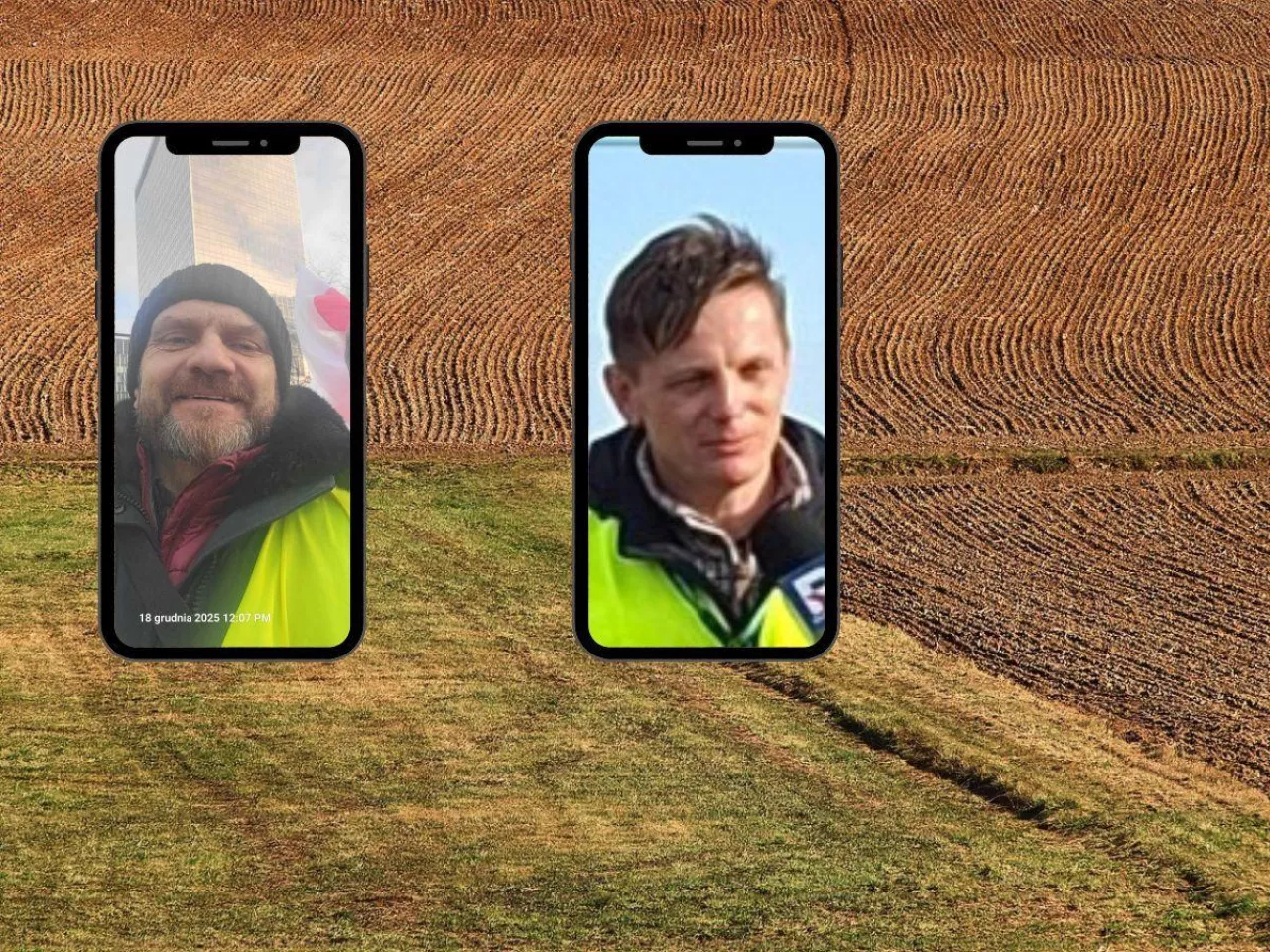 pole, twarze Stanisława Barny i Witolda Opiły, rolników