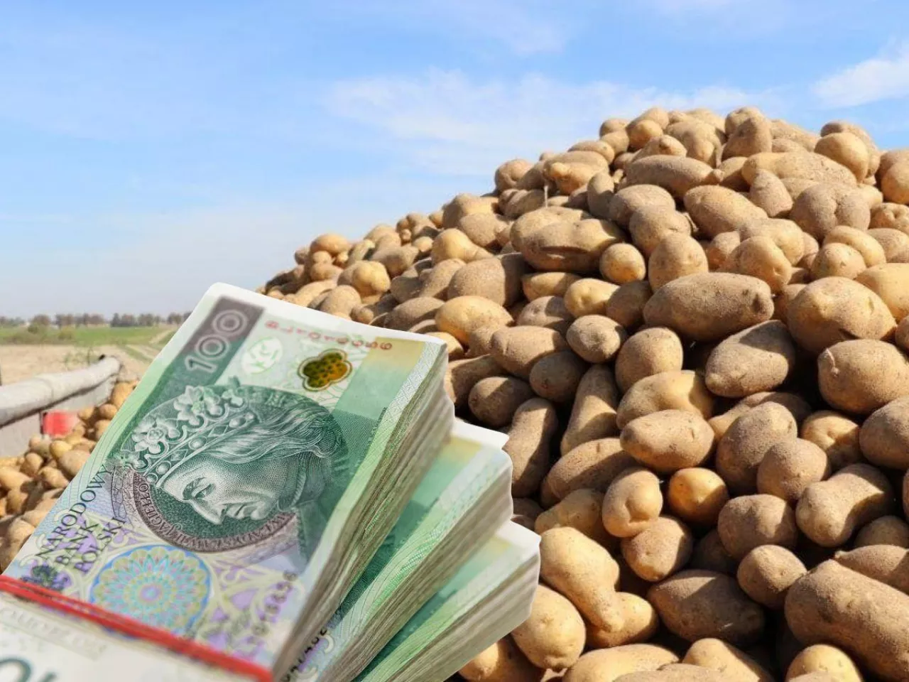 ziemniaki jadalne, po lewej banknoty polskie