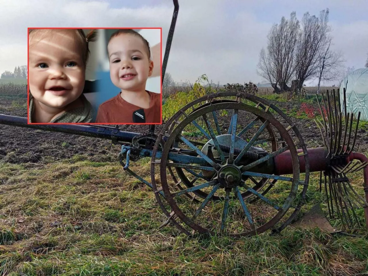 pole, stara maszyna do wykopków ziemniaków, twarze dzieci, na które rusza II edycja retro wykopków w Linowcu